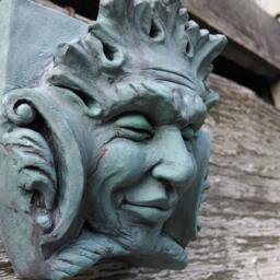 Bacchus Green Man in A Verdigris Finish, Wall Art, Garden Decoration, Cast Stone, Keystone, Architectural Sculpture, Copper Face - thumbnail 2