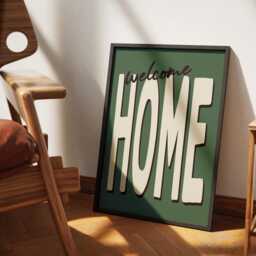 Welcome Home Print, Retro Typography Wall Art, Dark Green Hallway Decor, Living Room Prints/Unframed - thumbnail 2