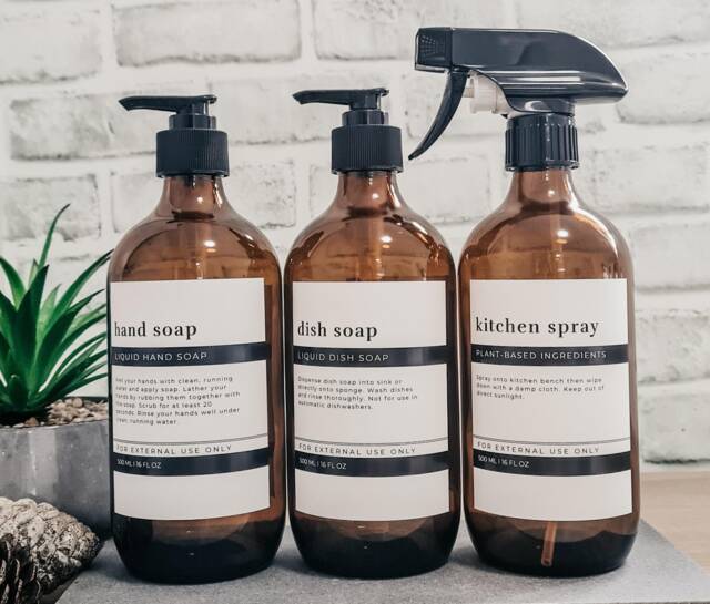 Amber Glass Soap Dispenser W Modern Minimalist Waterproof Labels //500Ml// Refillable//Bathroom Decor //Housewarming Gifts - image 1