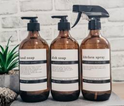 Amber Glass Soap Dispenser W Modern Minimalist Waterproof Labels //500Ml// Refillable//Bathroom Decor //Housewarming Gifts - thumbnail 1