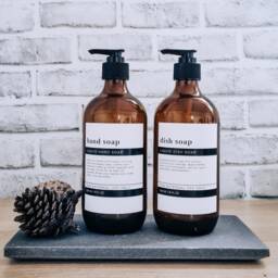 Amber Glass Soap Dispenser W Modern Minimalist Waterproof Labels //500Ml// Refillable//Bathroom Decor //Housewarming Gifts - thumbnail 2