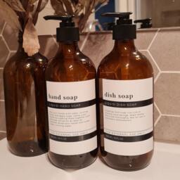 Amber Glass Soap Dispenser W Modern Minimalist Waterproof Labels //500Ml// Refillable//Bathroom Decor //Housewarming Gifts - thumbnail 4