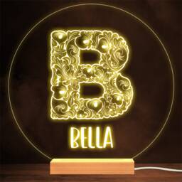 Floral Font Letter Initial B Personalised Gift Lamp Night Light