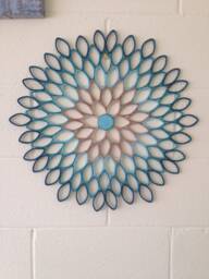 Teal Dahlia Paper Wall Art Modern Geometric Floral Decor - thumbnail 1