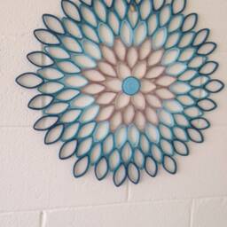 Teal Dahlia Paper Wall Art Modern Geometric Floral Decor - thumbnail 3