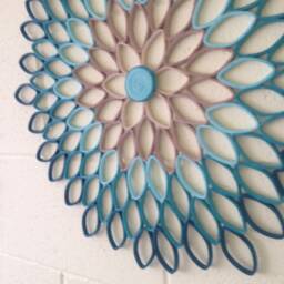 Teal Dahlia Paper Wall Art Modern Geometric Floral Decor - thumbnail 4