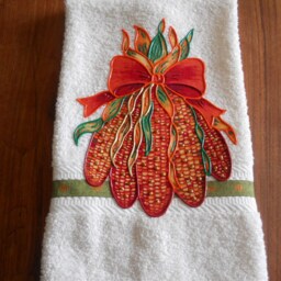 Appliqued Harvest Corn Hand Towel, Thanksgiving Fall Decor - thumbnail 2