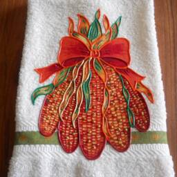 Appliqued Harvest Corn Hand Towel, Thanksgiving Fall Decor - thumbnail 3