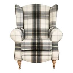 Queen Anne Wing Back Cottage Fireside Chair Balmoral Charcoal Tartan Light Wood Legs - thumbnail 3
