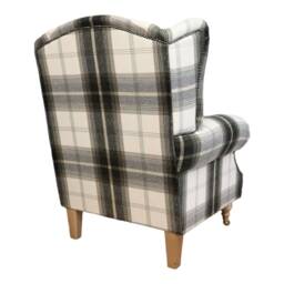 Queen Anne Wing Back Cottage Fireside Chair Balmoral Charcoal Tartan Light Wood Legs - thumbnail 4