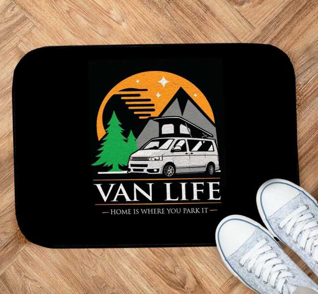 Van Life Campervan Mat - Black, Motorhome Floor Mat 44cm X 32cm Vl02 Indoor Use/Coaster Set - image 1