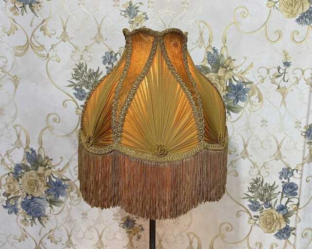 Gold Scallop Lampshade Handmade Victorian Dome With Fringe - image 1