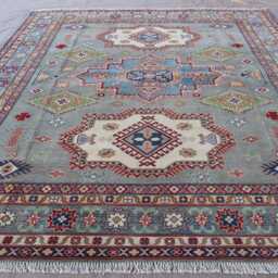 8x10 Afghan Heriz Rug, Medallion Serapi Handmade Wool Gray Blue Beige Green, Turkmen Tribal Dining Table Living Room Rug - thumbnail 3