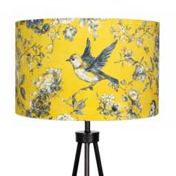 Lampshade Mustard Yellow Bird Flowers Velvet - Floral Decor Drum Lamp Shade 25cm 30cm 35cm 40cm 45cm Table Lamp Shade, Ceiling Pendant