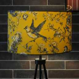Lampshade Mustard Yellow Bird Flowers Velvet - Floral Decor Drum Lamp Shade 25cm 30cm 35cm 40cm 45cm Table Lamp Shade, Ceiling Pendant - thumbnail 2