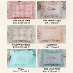 Personalized Pink Gingham Baby Pillow, Embroidered Name Cushion, Newborn Keepsake - thumbnail 4