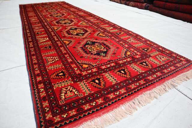 3'1x9'6 Red Mazari Tribal Runner Rug, Afghan Wide Antique Geometric High Pile Brand New Kitchen Rug - image 1