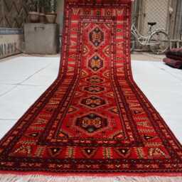 3'1x9'6 Red Mazari Tribal Runner Rug, Afghan Wide Antique Geometric High Pile Brand New Kitchen Rug - thumbnail 4