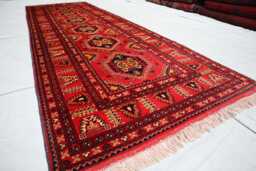 3'1x9'6 Red Mazari Tribal Runner Rug, Afghan Wide Antique Geometric High Pile Brand New Kitchen Rug - thumbnail 1
