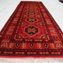 3'1x9'6 Red Mazari Tribal Runner Rug, Afghan Wide Antique Geometric High Pile Brand New Kitchen Rug - thumbnail 2