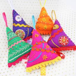 Colourful Christmas Tree, Hand Embroidered Felt Decoration Kitsch Holiday Decor