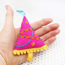 Colourful Christmas Tree, Hand Embroidered Felt Decoration Kitsch Holiday Decor - thumbnail 2