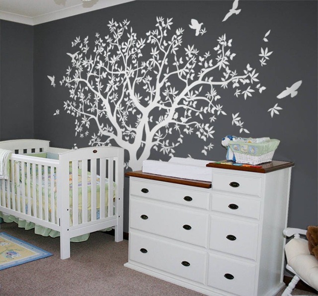 Large Tree Wall Decal White Wall Decal Mural Stickers Decals Decor Nursery & Birds Art Tattoo Nature - Nt040 - image 1