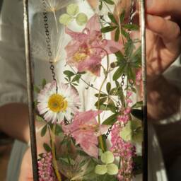 Dried Flower Bouquet in Hanging Terrarium, Handmade Stained Glass Frame With Wildflowers - thumbnail 2