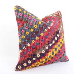 Handwoven Kilim Pillow 20x20 Boho Home Decor - thumbnail 3