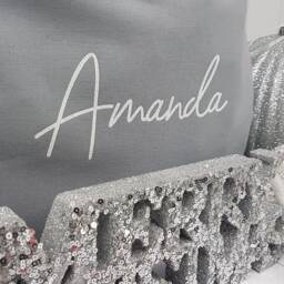 Santa Sack Grey White & Silver Personalised, Custom Christmas Sack, Xmas Tree Decor Personalized, Present Gift Bag For Him Her Children - thumbnail 2