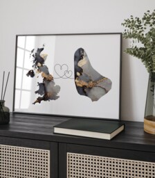 Britain & Barbados Map Black & Gold Travel Wall Art Print - United Kingdom UK - thumbnail 1