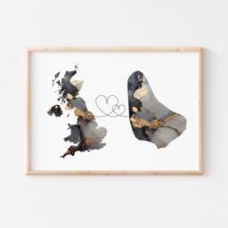 Britain & Barbados Map Black & Gold Travel Wall Art Print - United Kingdom UK - thumbnail 3