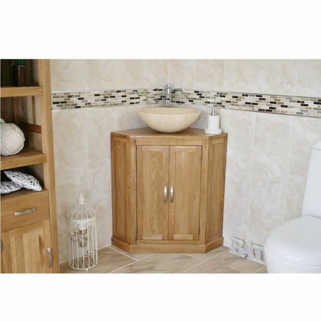 Bathroom Vanity Unit Oak Cabinet Corner Wash Stand & Marble Stone Basin 501Bsbc - image 1