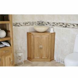 Bathroom Vanity Unit Oak Cabinet Corner Wash Stand & Marble Stone Basin 501Bsbc - thumbnail 1