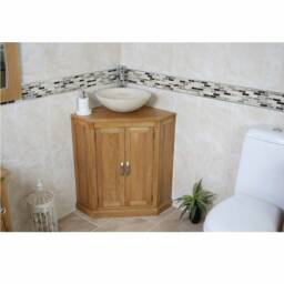 Bathroom Vanity Unit Oak Cabinet Corner Wash Stand & Marble Stone Basin 501Bsbc - thumbnail 3