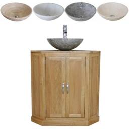 Bathroom Vanity Unit Oak Cabinet Corner Wash Stand & Marble Stone Basin 501Bsbc - thumbnail 2
