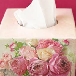 Decoupage Wooden Tissue Box Cover, Pink Rose Decor - thumbnail 3