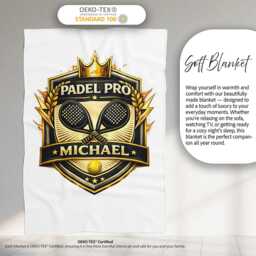 Personalised Name Padel Pro Blanket Custom Colour Player Gift Sports Fan Fleece Throw Racket Bedroom Decor Man Present For Him - thumbnail 2