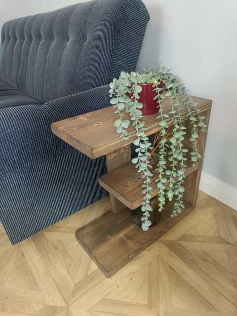Rustic Wooden E Shape Side Sofa End Table Many Colours & Sizes - image 1