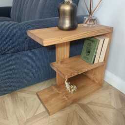 Rustic Wooden E Shape Side Sofa End Table Many Colours & Sizes - thumbnail 3