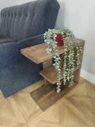 Rustic Wooden E Shape Side Sofa End Table Many Colours & Sizes