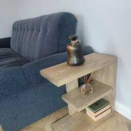 Rustic Wooden E Shape Side Sofa End Table Many Colours & Sizes - thumbnail 2
