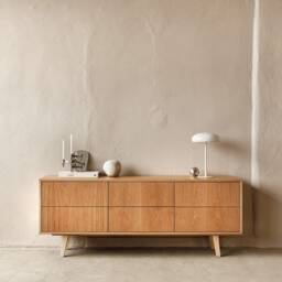"Mid Century Sideboard, Tv Cabinet, Stand Oak Veneer 6 Drawers ""Crown" - thumbnail 2