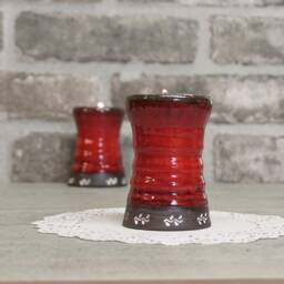 Red Glaze Ceramic Candle Holder Set Rustic Pottery Tea Light Holders - thumbnail 3