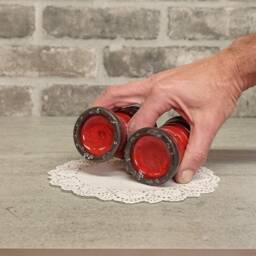 Red Glaze Ceramic Candle Holder Set Rustic Pottery Tea Light Holders - thumbnail 4