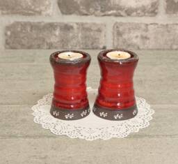 Red Glaze Ceramic Candle Holder Set Rustic Pottery Tea Light Holders