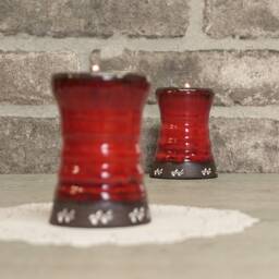 Red Glaze Ceramic Candle Holder Set Rustic Pottery Tea Light Holders - thumbnail 2