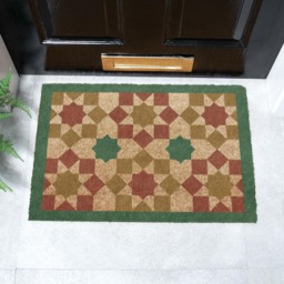 Green Moroccan Tile Doormat Non-Slip Coir Welcome Mat 60x40cm - thumbnail 1