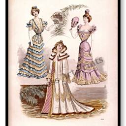 Victorian Fashion Prints, Set Of 3 - Ladies Ball Gowns Illustrations - thumbnail 3