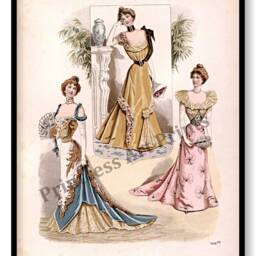 Victorian Fashion Prints, Set Of 3 - Ladies Ball Gowns Illustrations - thumbnail 2